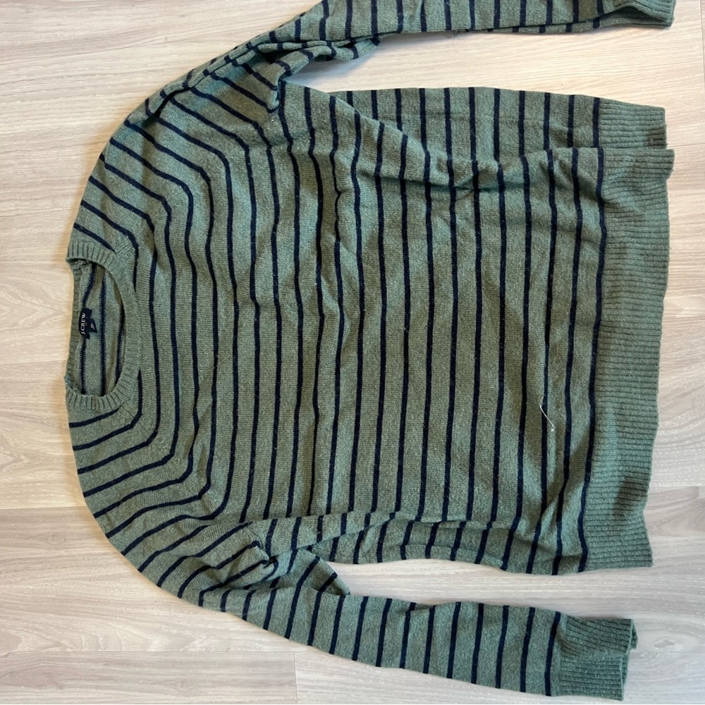 J. Crew Green and Black Crewneck Striped Sweater
